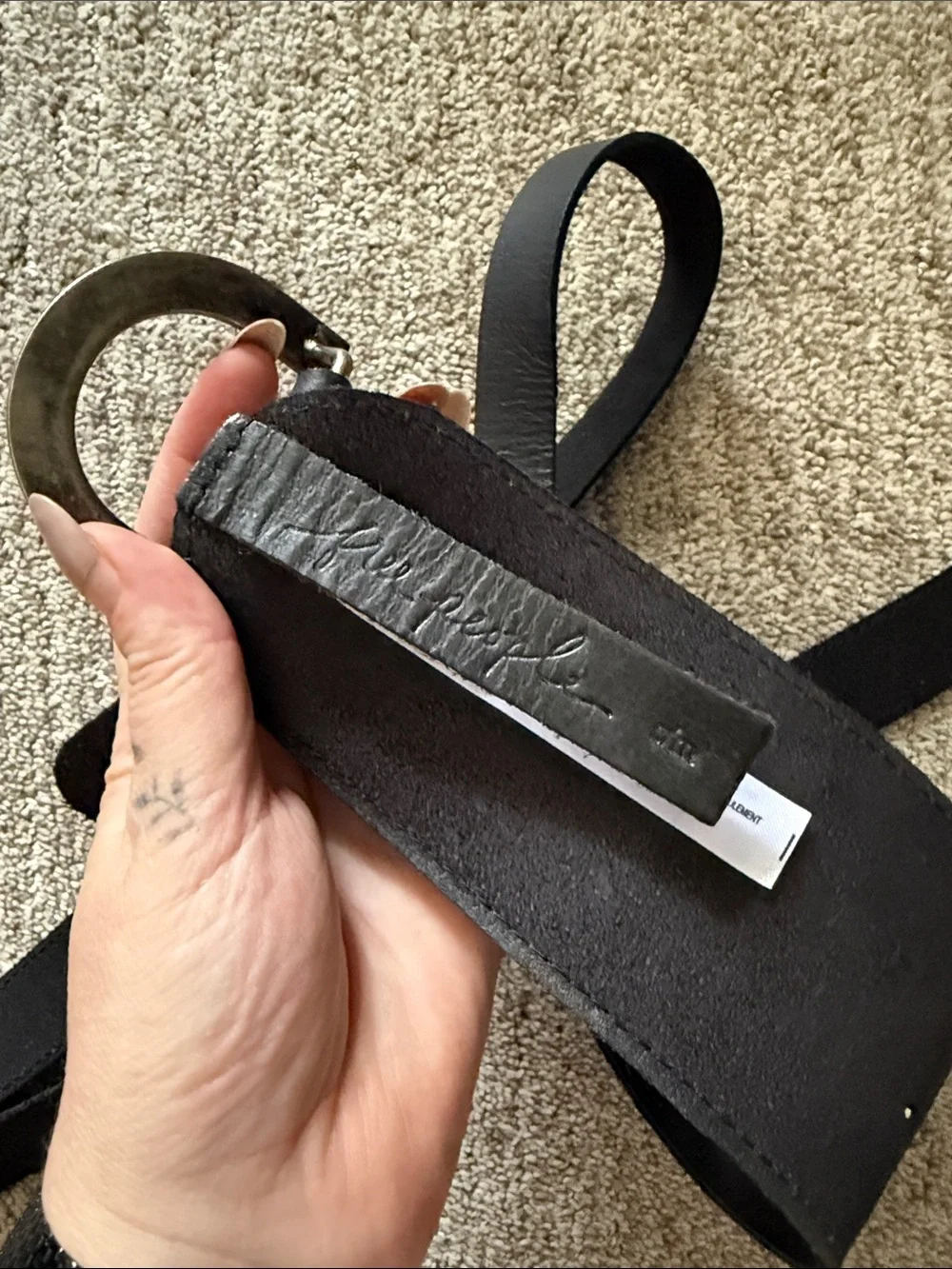 Free People Black Leather Wrap Belt with Metal D-Ring